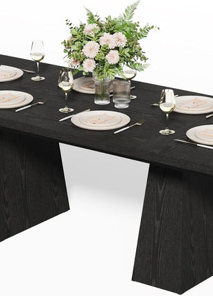 Rectangular Dining Table for 4-6 Individuals, Durable Wooden Design with Reinforced Legs, Contemporary Black Kitchen Furniture