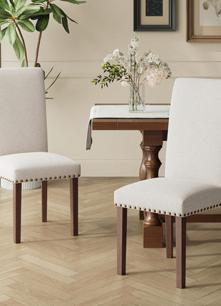 Upholstered Dining Chairs Set of 4 in Parsons Style, Beige Linen Accent Chairs with High Back for Round Kitchen Tables or Small Dining Rooms – Comfortable and Stylish
