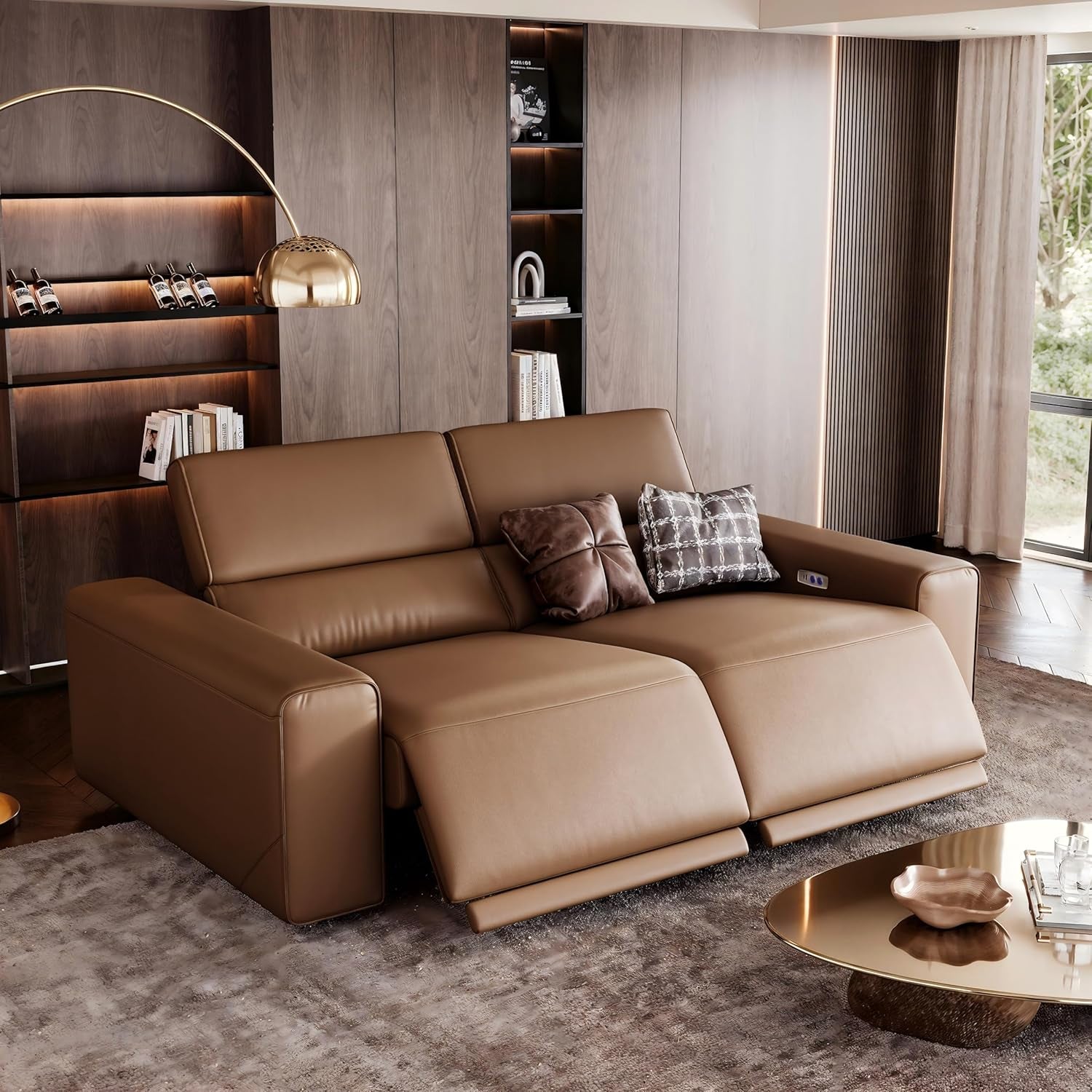 78" Leather Power Reclining Sofa, Modern Recliner Couch with Electric Backrest and Footrest, Modular Sectional Sofa for Living Room, Spacious and Comfortable, Khaki