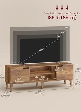 58-Inch Entertainment Center for 65-Inch TVs, Adjustable Shelf Media Console in Transitional Style, Honey Brown Finish, Model ULTV556K01