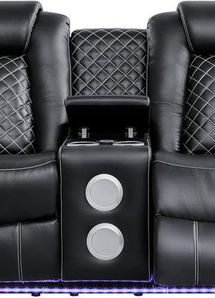 Leather Power Recliner Sofa Set - 3-Piece Home Theater Seating with Loveseat, Chair, Coffee Table, Reading Light, and Cup Holders for Living Room