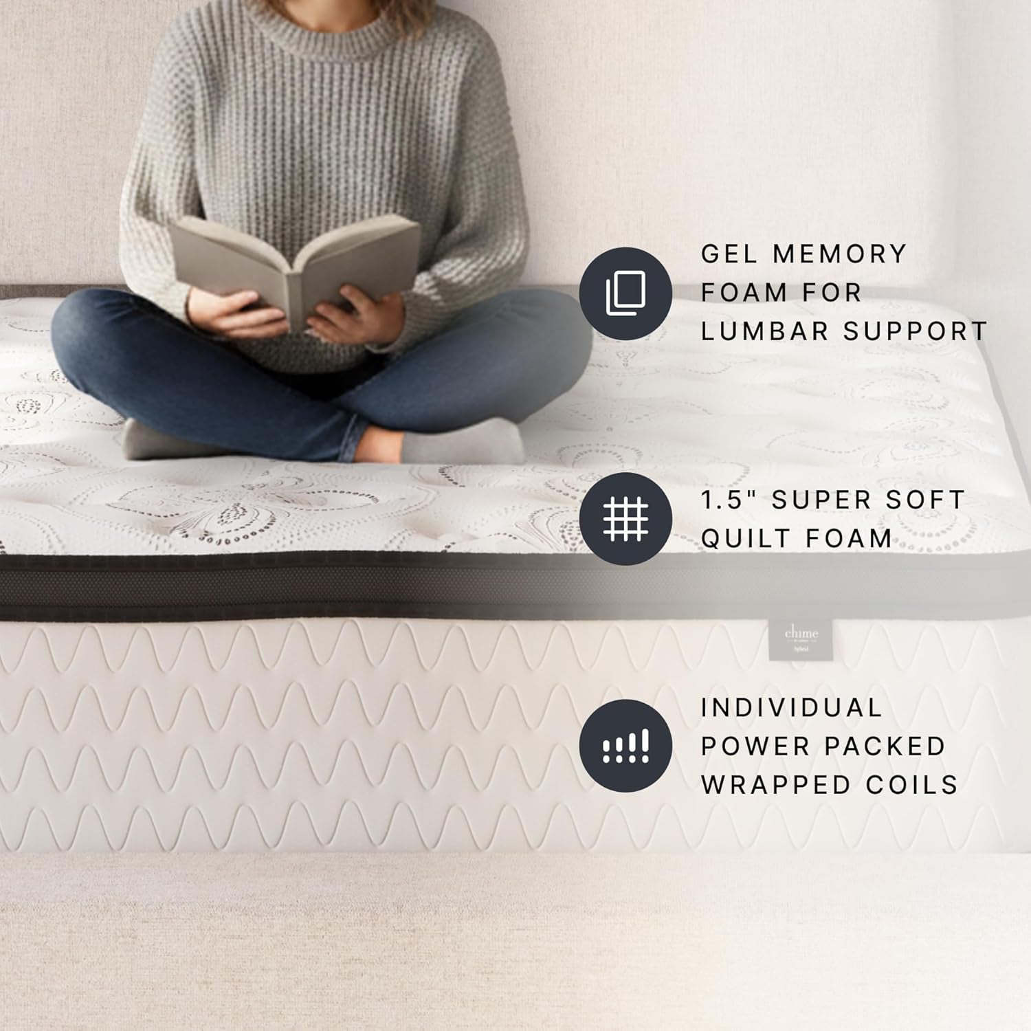 Chime Hybrid California King 12" Mattress with Gel Memory Foam, Medium Firm, Pressure Relief, Fiberglass Free Mattress in a Box