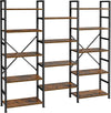 Triple Bookshelf, Bookcase with 11 Open Display Shelves, Wide Book Shelf Book Case for Home & Office, 5 Tier, Rustic Brown