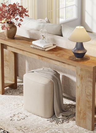70.9-Inch Extended Farmhouse Console Table in Light Oak Brown for Living Room, Hallway, and Entryway