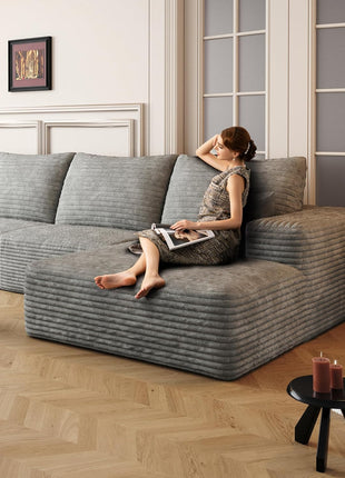 37.4" Plush Corduroy Ottoman - Upholstered Cloud Ottoman for Modular Sectional Couches, Compressed Memory Foam, No Assembly Required, Grey