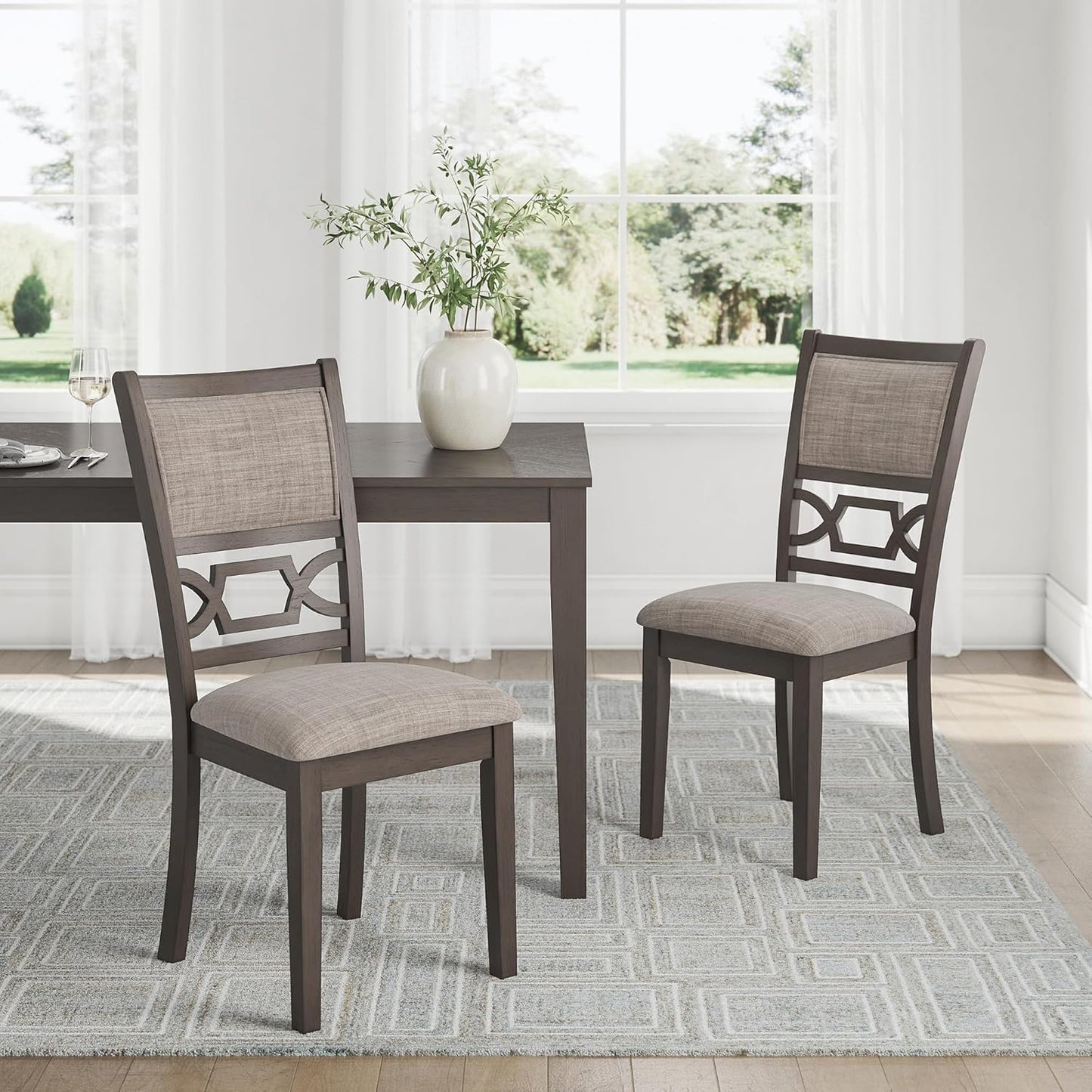 Wrenning Diamond Patterned Dining Table Set, 4 Upholstered Chairs and Bench, Seats 6, Wood, Gray