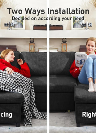 Contemporary Dark Gray 2-in-1 Pull-Out Sectional Sofa Bed with Storage, USB Ports, and Cup Holder - Ideal for Apartment Living Spaces