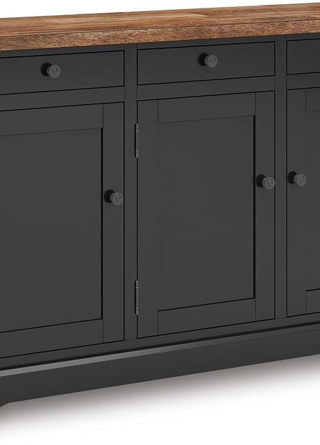 Wildenauer Farmhouse Dining Buffet with Drawers and Adjustable Shelves, Light Brown and Black Finish by Signature Design by Ashley