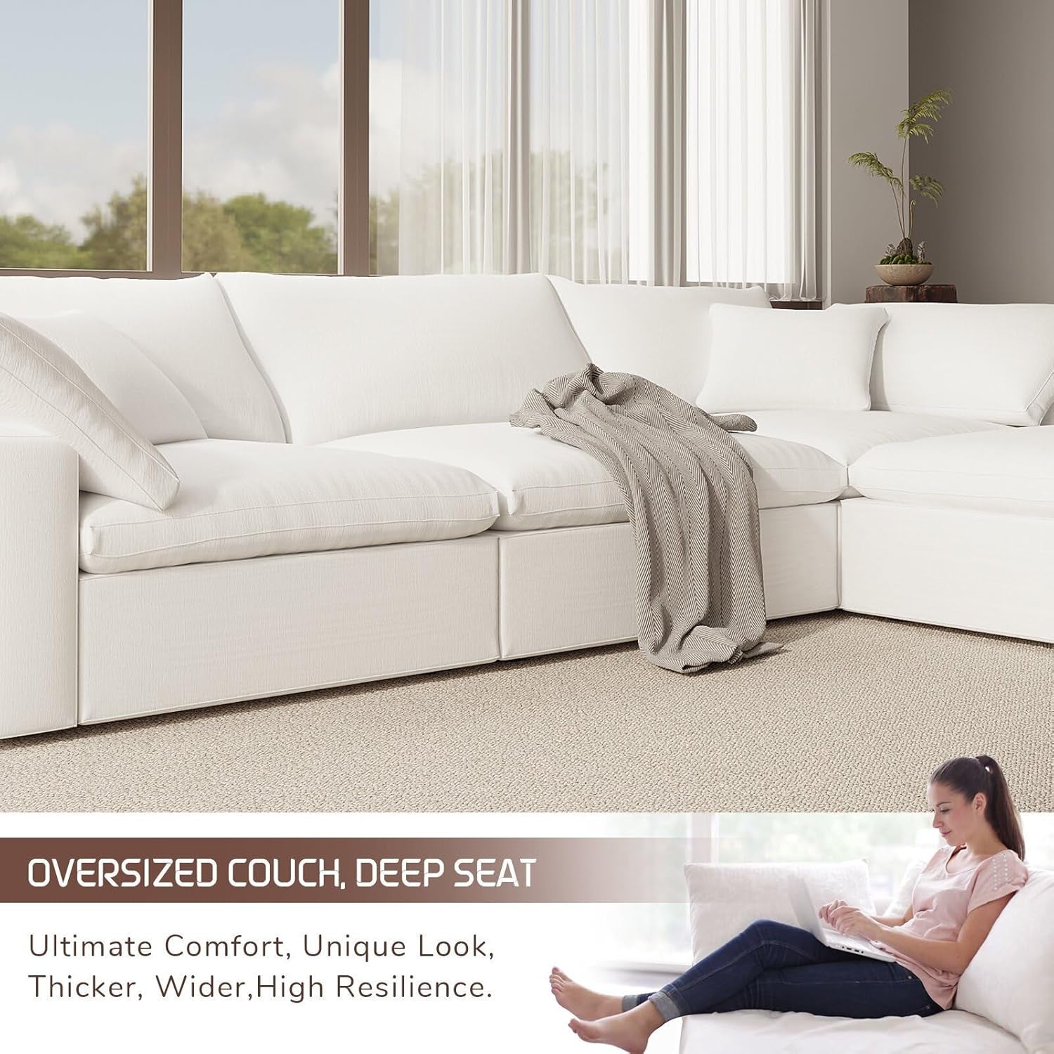 Modular Sectional Cloud Sofa Couch,L Shape 2 Seaters with Chaise Modern down Filled Sofas Detachable Couch Cushion Covers Couches for Living Room Office Apartment,White