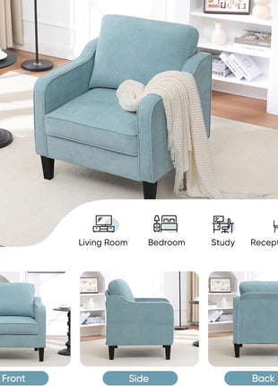 Mid-Century Modern Upholstered Accent Chair with Side Pockets - Comfortable Single Sofa for Living Room, Bedroom, Office, and Compact Spaces in Teal Green