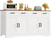 Buffet Cabinet with Storage and Drawers, 55" Large Sideboard Buffet Cabinet with Adjustable Shelves and Doors, Modern Coffee Bar for Kitchen, Living Room, White