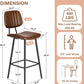 29-Inch Leather Bar Stools Set of 2, Counter Height Barstools with High Backrest，Bar Chairs for Kitchen Island with Heavy Duty Metal Legs, Dark Brown