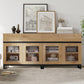 63'' Multifunctional Sideboard Buffet Cabinets with 4 Glass Doors and and 2 Drawers, Modern Sideboard Credenza, Coffee Bar Storage Cabinet for Living Room, Kitchen, Oak