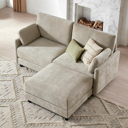 Modular Sectional Loveseat Sofa with Ottoman, Modern Cloud Couch for Living Room and Apartment, 2 Seat Extra Comfty Sofa, Removable Cover, 73.6 Inch Width, Classic Taupe