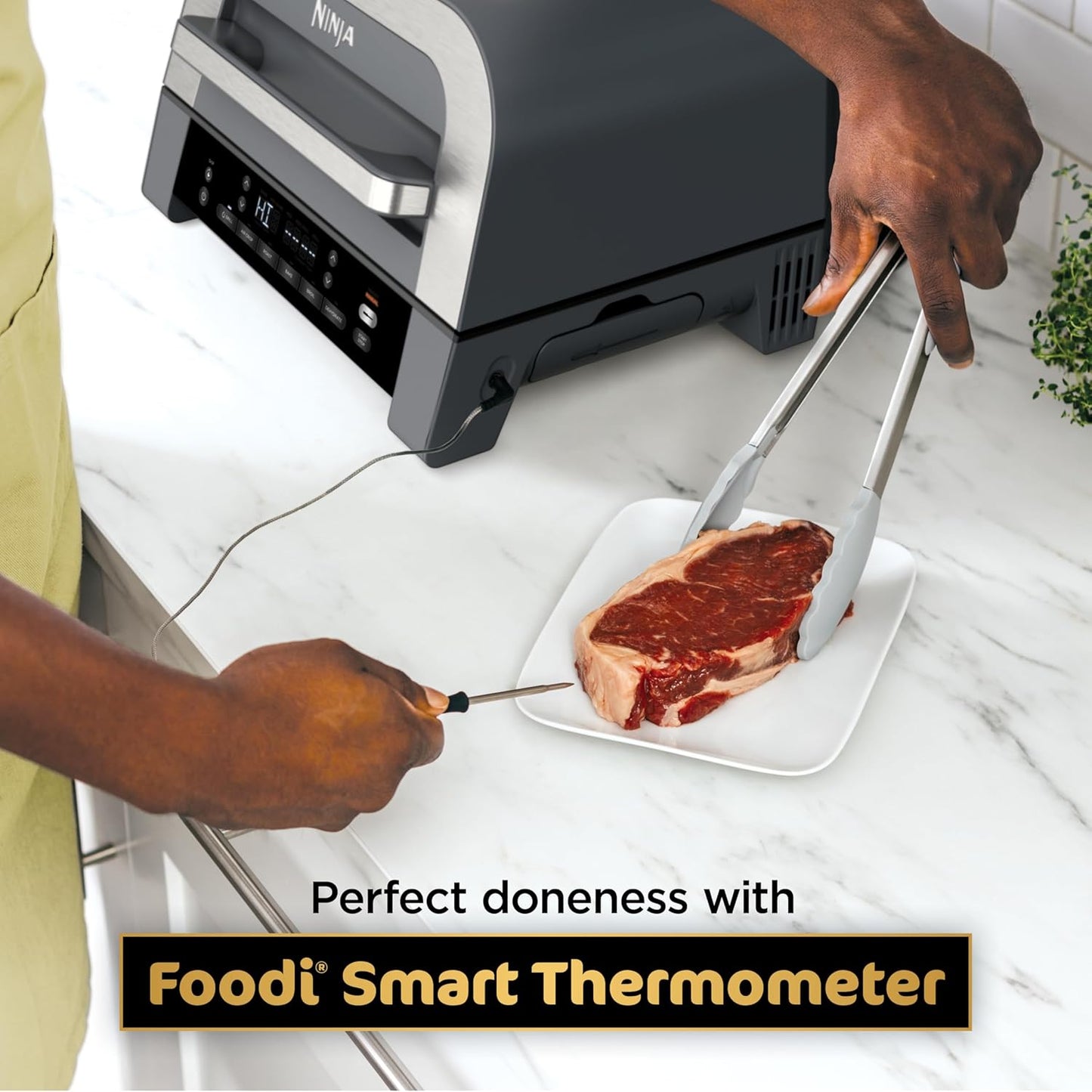DG551 Foodi Smart XL 6-In-1 Indoor Grill with Air Fry, Roast, Bake, Broil, & Dehydrate, Foodi Smart Thermometer, 2Nd Generation, Black/Silver