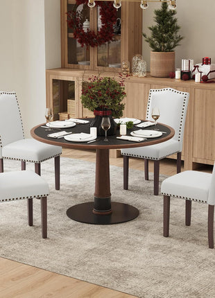 Set of 6 Upholstered Parsons Dining Chairs with High-Density Cushions, Solid Wood Legs, and Nailhead Trim in Beige - Ideal for Dining Room, Kitchen, and Living Room