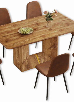 63-Inch Contemporary Dining Table Set for Six with Upholstered Chairs - Ideal for Kitchen and Dining Room, Easy Assembly Farmhouse Design