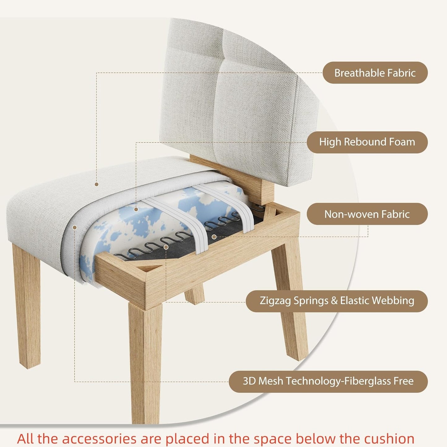 Wooden Dining Chairs Set of 4, Dining Room Chairs with Wood Legs, Cloud-Like Cushion & Reinforcement Structure Design for Kitchen/Living Room/Restaurant, Easy Assembly