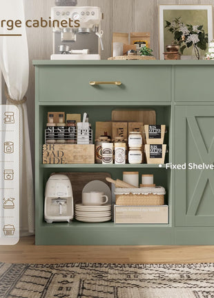 71" Large Farmhouse Sideboard Buffet Cabinet with Storage, Featuring 3 Drawers, Ideal for Kitchen and Dining Room Use, Green Finish