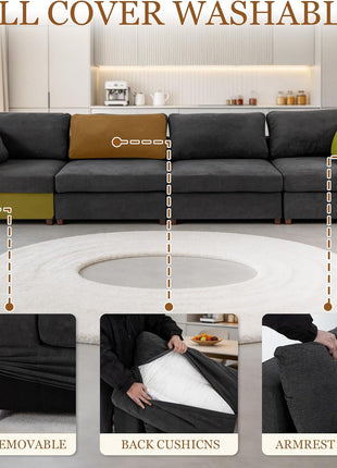 Oversized Modular Sectional Sofa - Extra Large Deep Seat Couch with Removable Covers, Modern Luxury Chenille Cloud Couch for Living Room and Apartment (Gray, 5-Seater + 3 Ottomans)