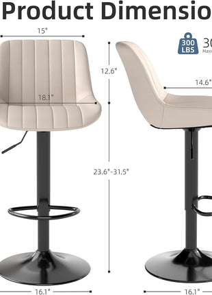 Set of 4 Adjustable Swivel Counter Height Bar Stools with Backrest, Armless PU Leather Kitchen Island Chairs in Beige