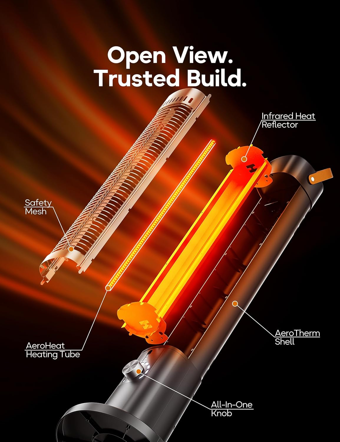 Patio Heater for Outdoor Use, Infrared Electric Outdoor Heater, 1500W Instant Heating, 60-Degree Oscillation, 9 Heat Levels, 9H Timer, Remote, for Garage, Backyard, Large Room, Indoor, 32.2”, Jet