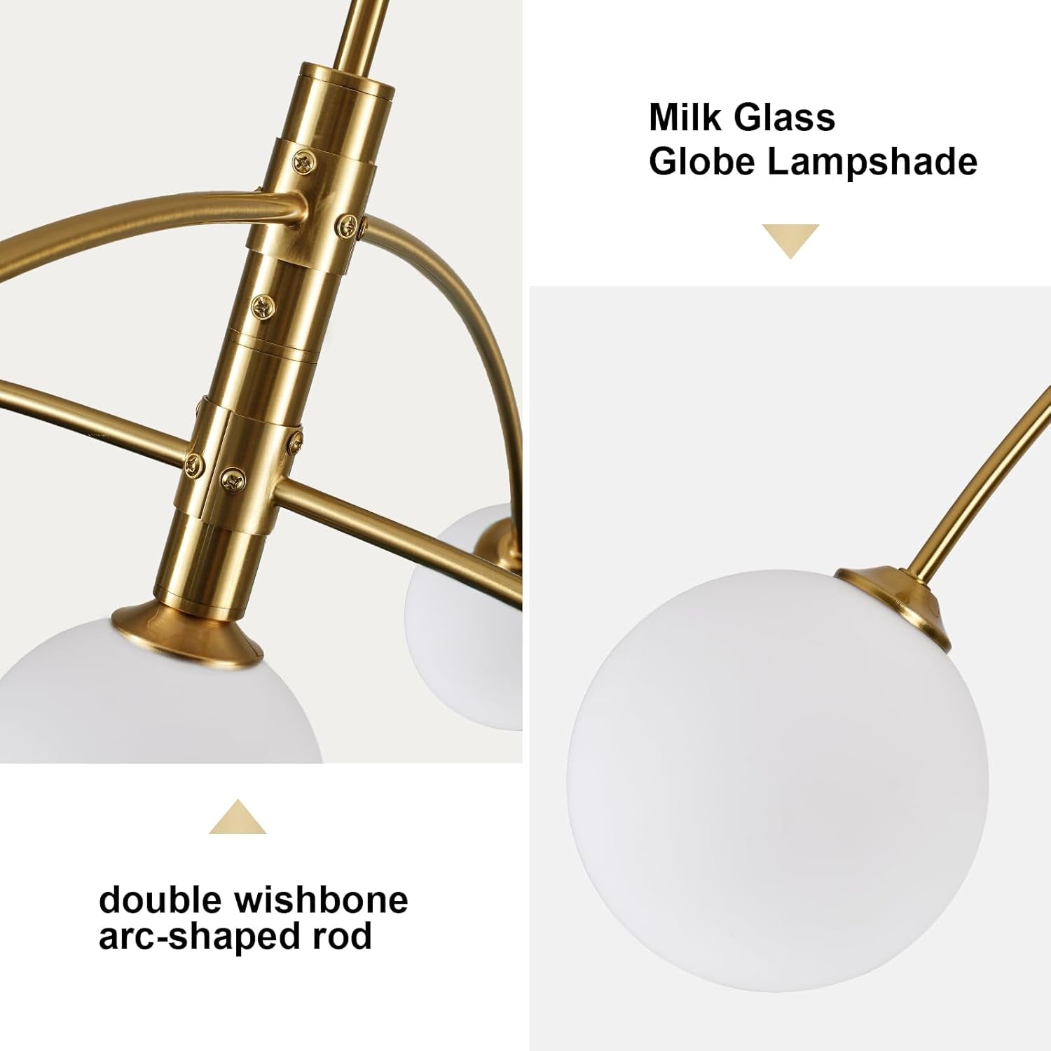 Gold Modern Chandelier 5-Light Glass Globe Ceiling Light Fixtures Mid Century Modern Sputnik Chandelier for Dining Room Kitchen Island Bedroom Living Room 41.3IN Diameter
