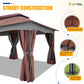 Gazebo 12X20, Outdoor Gazebo on Clearance with Double Ventilated Arc Roof, Privacy Curtains & Mosquito Netting, Easy Set up Canopy Tent with Stable Metal Frame for Patio, Brown