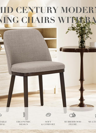 Set of 6 Modern Upholstered Dining Chairs with Back Support and Wooden Legs for Kitchen and Dining Room, Camel Color