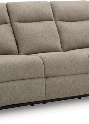 Yarrow Lane Classic Chenille Manual Reclining Sofa with Drop-Down Table and USB Charging, Light Brown by Signature Design by Ashley