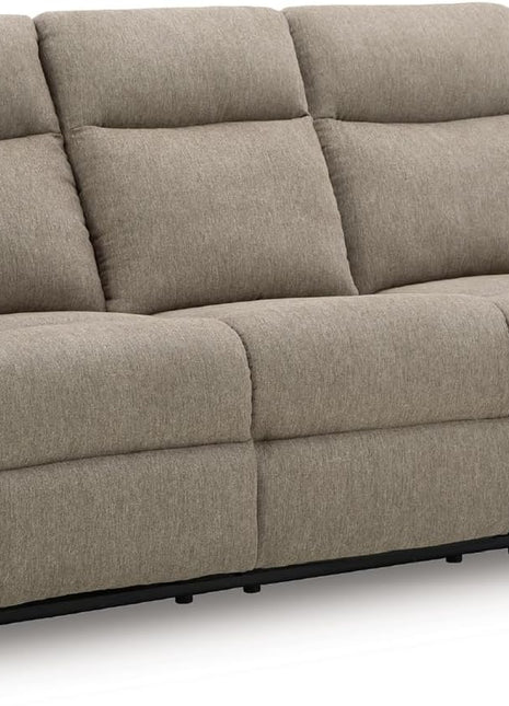 Yarrow Lane Classic Chenille Manual Reclining Sofa with Drop-Down Table and USB Charging, Light Brown by Signature Design by Ashley