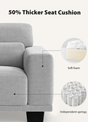 89″ Modern 3-Seater Sofa with Deep Seats and Wide Armrests, Upholstered in Grey with Removable Cotton-Linen Cushion Cover, Ideal for Living Room Comfort