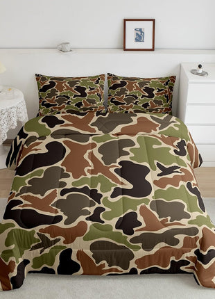 Duck Hunter Green Camouflage Twin Comforter Set for Boys and Teens - Breathable Camo Army Bedding Quilt Set for Room Decor