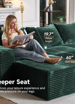 Luxurious 9-Seater U-Shaped Modular Sleeper Sofa with Ottomans in Elegant Green - No Assembly Required