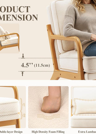 Set of 2 Mid-Century Accent Chairs with Solid Wood Frame, Lumbar Pillow, and Soft Cushion for Living Room, Bedroom, or Waiting Area - Beige