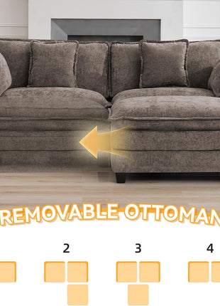 76'' Modular Chenille Deep Seat Loveseat Sofa with Movable Ottoman - Elegant Design for Small Spaces