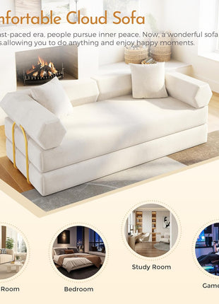 79'' Convertible Sofa Bed - Multifunctional 5-in-1 Folding Futon Couch, Space-Efficient Corduroy Sleeper for Living Room and Bedroom (Beige White)