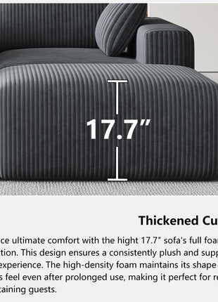 Luxurious 108" Modular Sectional Sofa in Dark Gray Corduroy - L-Shaped Design with Deep Chaise and No Assembly Required - Ideal for Apartment Living