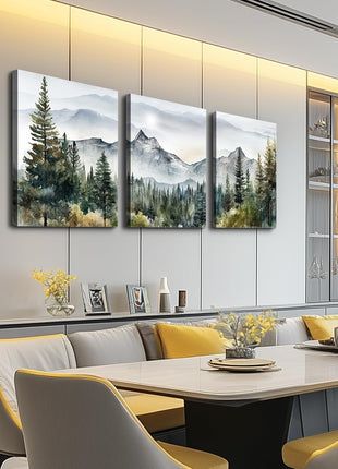 Contemporary Abstract Mountain and Forest Landscape Canvas Art Set - 3-Piece Framed Wall Decor for Living Room, Bedroom, and Office