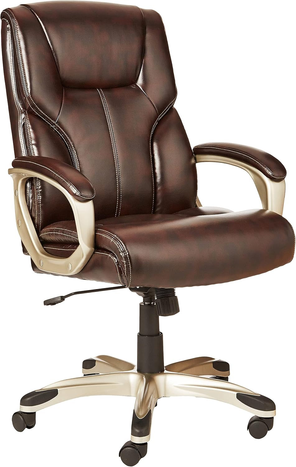 Executive High Back Office Desk Chair, Adjustable Height, Tilt, Swivel, One Size, Brown/Gold