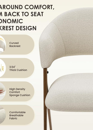 Set of 4 Mid-Century Modern Dining Chairs with Iron Legs, Open Back, and Padded Seat in Beige for Living Room, Bedroom, Restaurant, and Cafe