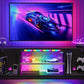 Gaming TV Stand with Music Sync Light, Flow Vibe Entertainment Center with Storage for PS5 Xbox, RGB LED Party Modes Television Stands for 50/55/60/65 Inch TV (Black 3D Carbon Fiber, 57 Inch)
