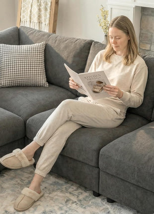 FSC Certified Velvet Oversized Grey U-Shaped Modular Sectional Sofa with Detachable Chaise and Armrest Cushions - Seats 6